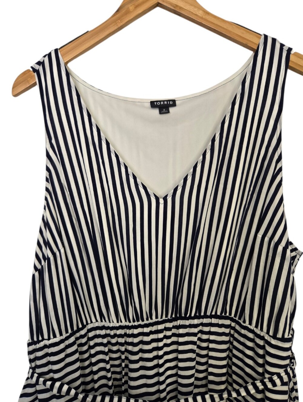 ✨ Torrid Navy & White Striped Tiered Midi Dress with Pockets Size 3 (3X - Picture 3 of 5